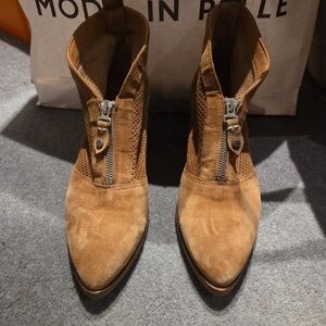 Alpine Brown Ankle Booties with Front Zipper